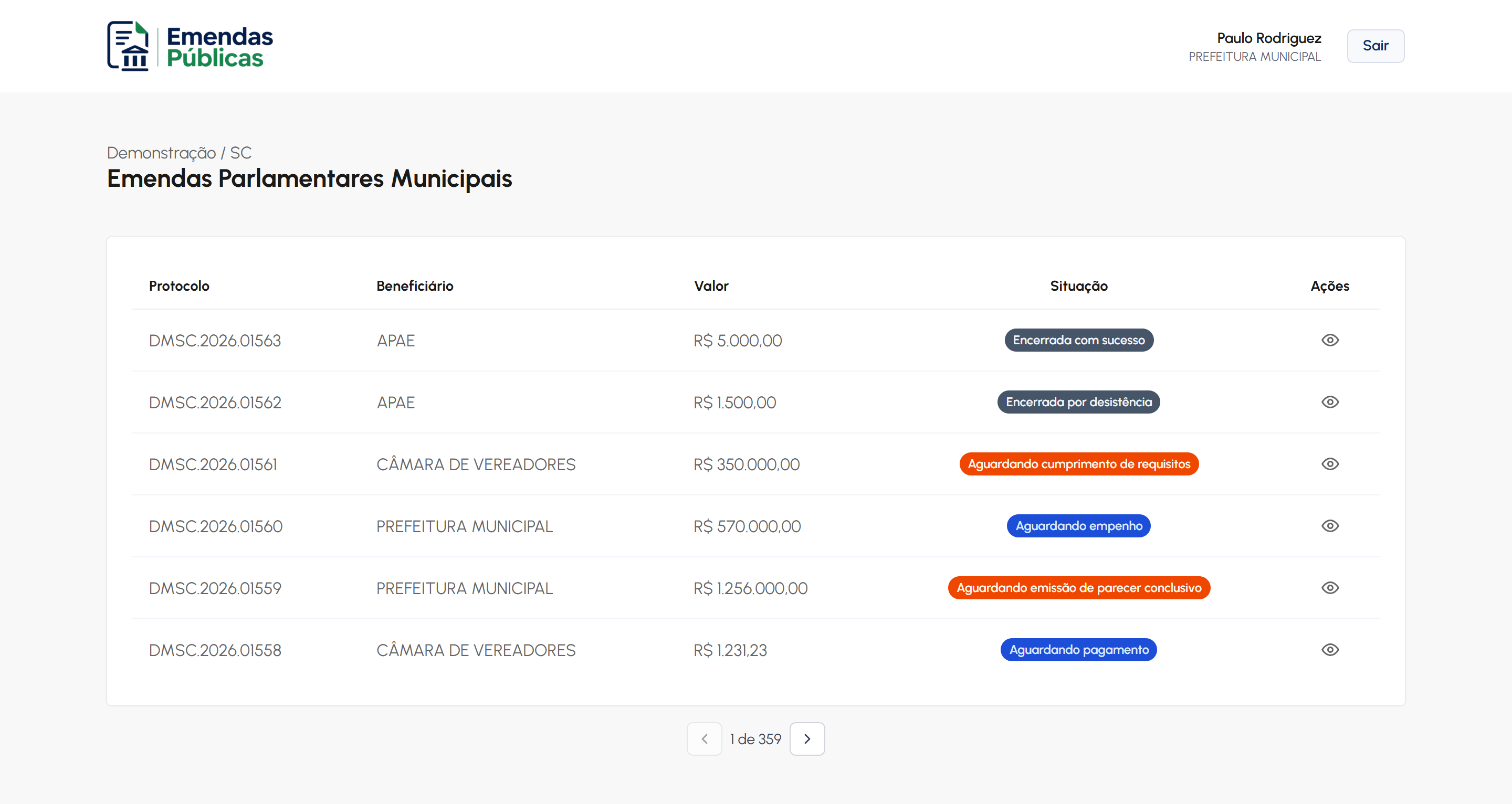 Plataforma de gestão Emendas Públicas